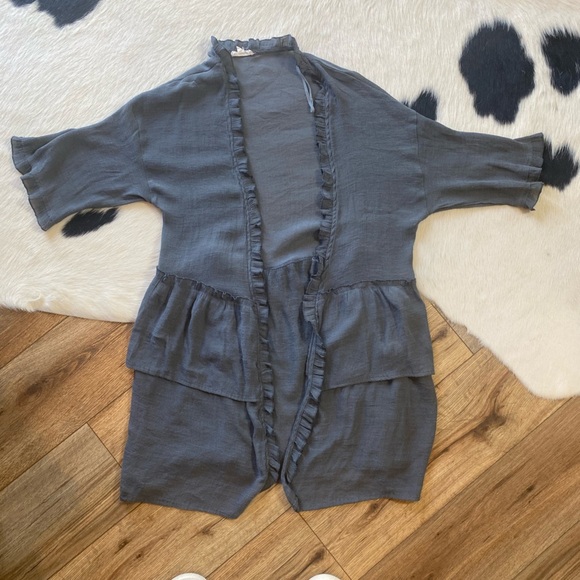 Easel Open Front Ruffled Lightweight Kimono Cardigan - Picture 3 of 8